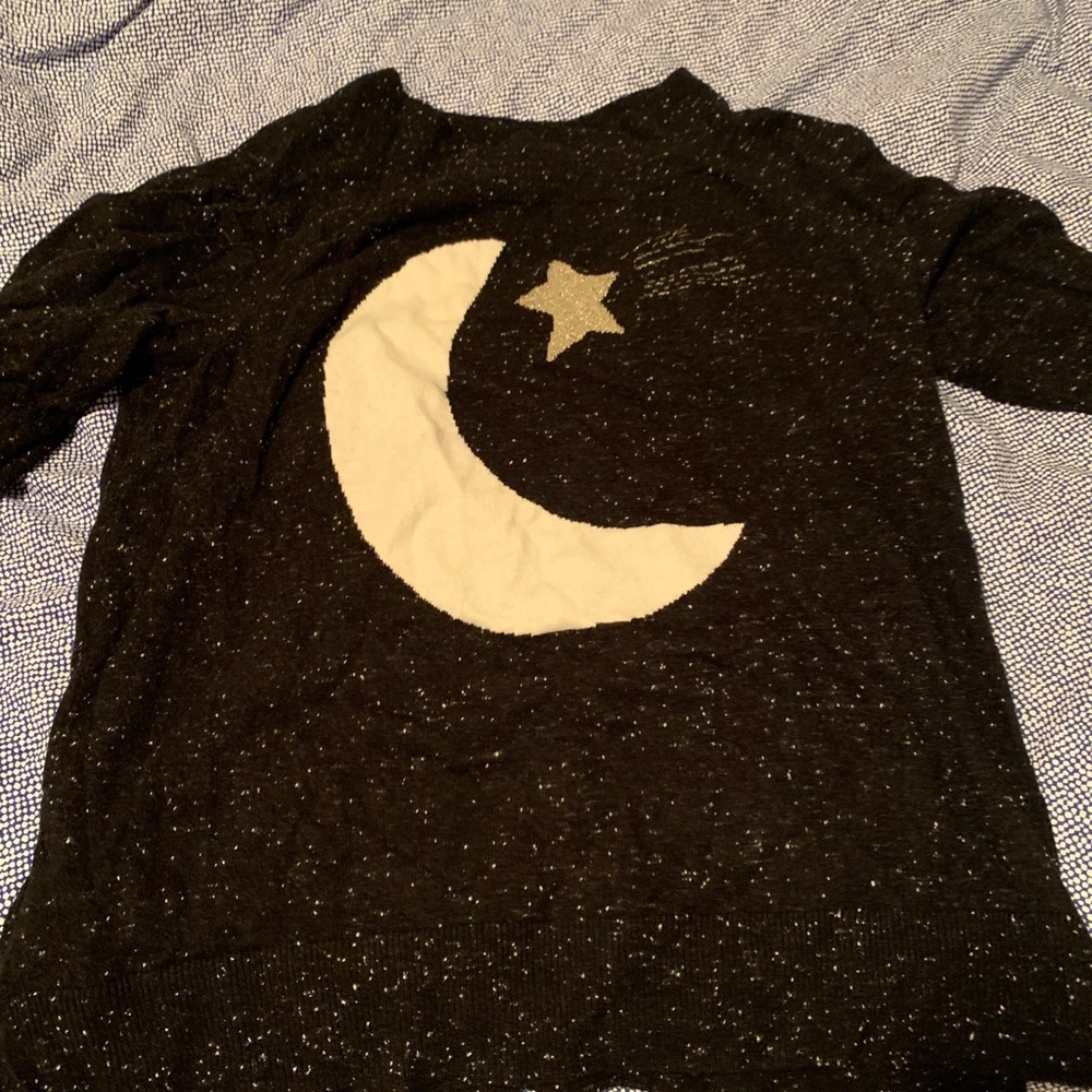 Loft shimmery speckled sweater with moon design